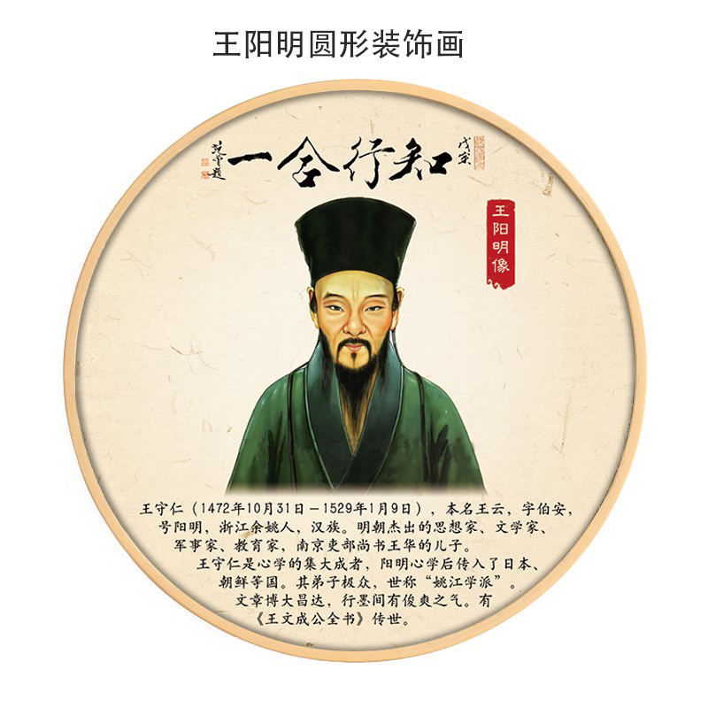 王阳明画像挂画国学人物家训圆形玄关客厅麻将馆装饰画挂钩免打孔图片
