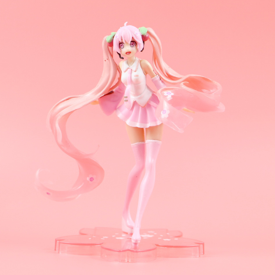 粉色初音未来手办偶偶趣动漫周边miku饰品好玩站姿迷你心动美少女