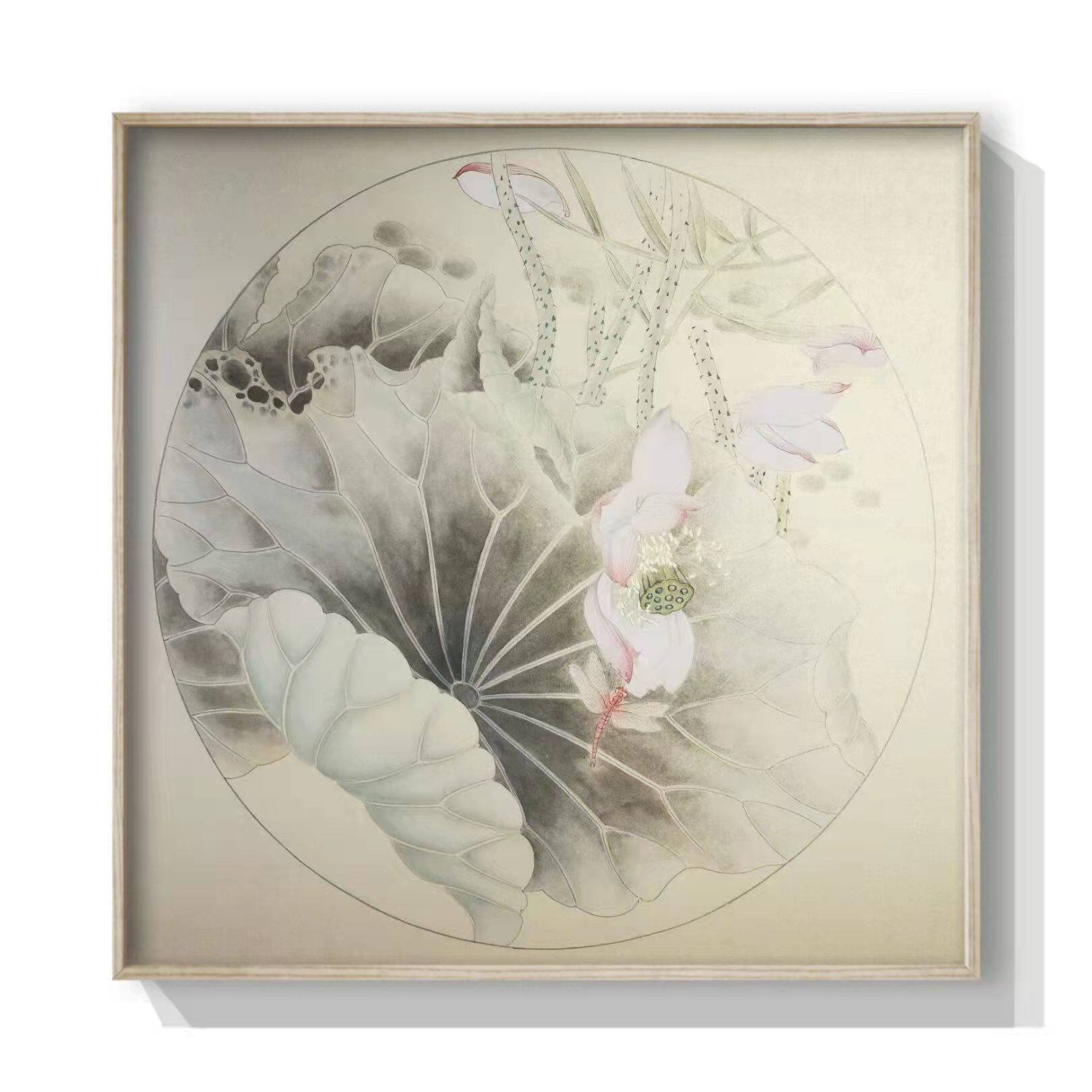 夏末残荷国画工笔成品直径50cm