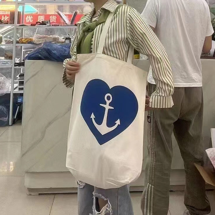 蓝色印花文艺女学生手提书包袋