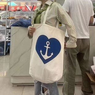 周边帆布包袋蓝色印花文艺女学生手提书包袋
