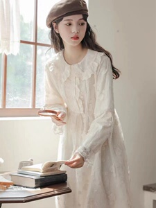 日系甜美奶乖超仙气蕾丝连衣裙女2023秋季新款法式娃娃领少女裙子