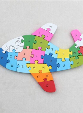 拼木飞机拼图拼板益智木制木质玩具拼装数字认知英文字母早教