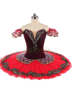 Jina dance 芭蕾舞裙丝绒tutu酒红色国际比赛演出服定制11层硬纱