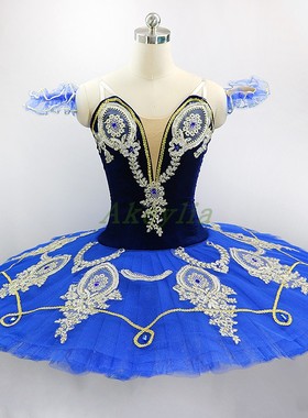 Jina dance专业芭蕾舞裙tutu量身定制宝蓝色手工盘裙国际比赛演出