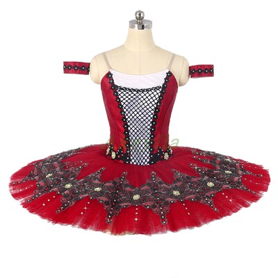 Akeylia 酒红色芭蕾无弹力缎面tutu闪亮国际比赛儿童量身定制