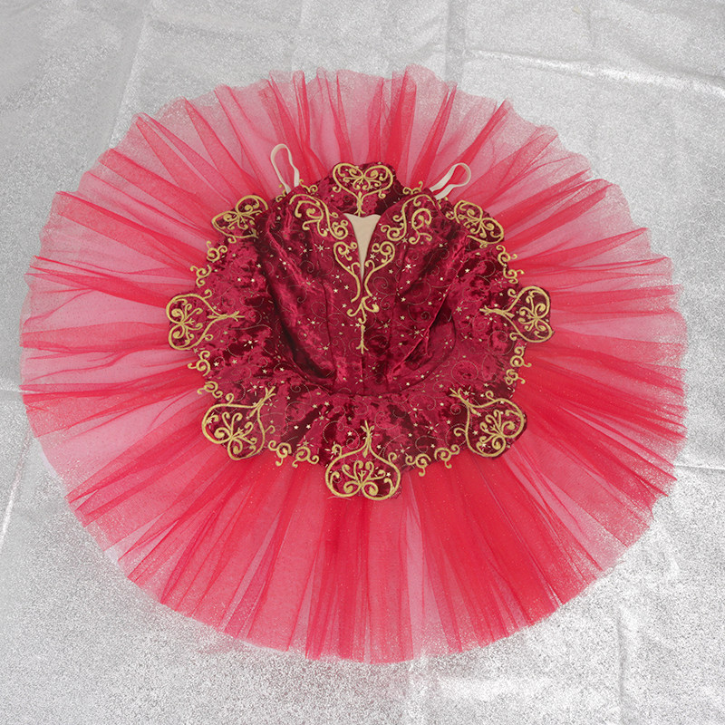 Akeylia 帕基塔tutu ballet 比赛独舞演出服专业考级儿童成人红金