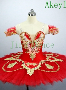 Jina Dance 定制专业芭蕾裙tutu正红色装饰手工芭蕾演出服白金色