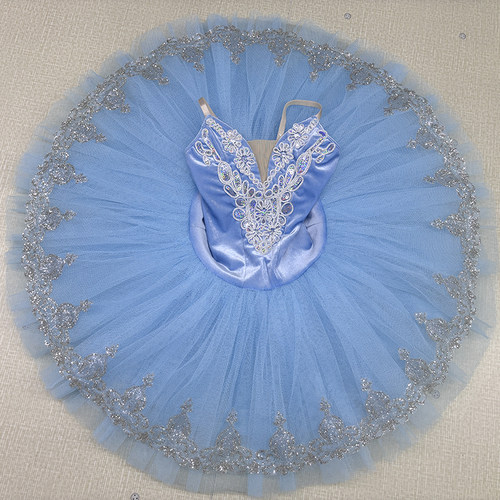 Akeylia 浅蓝银色芭蕾演出服tutu比赛服装定制艺考银仙子国际芭蕾