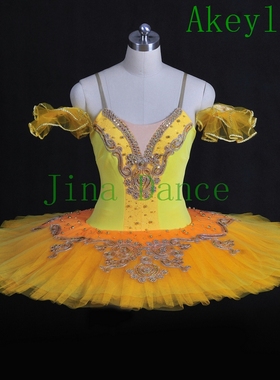 橙色儿童经典芭蕾tutu专业定制女士芭蕾舞比赛表演出服红色蓬蓬裙