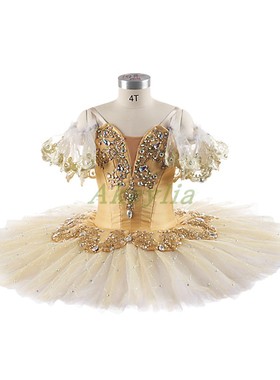 黄色芭蕾舞裙量身定制无弹力tutu国际比赛表演出服儿童成人款