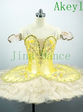 浅黄色专业芭蕾舞裙手工水钻闪亮蓬蓬裙定制芭蕾舞台表演出tutu裙