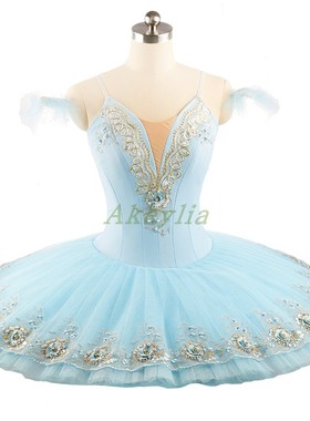 Akeylia浅蓝色专业芭蕾TUTU定制芭蕾舞国际比赛演出服浅紫色盘裙