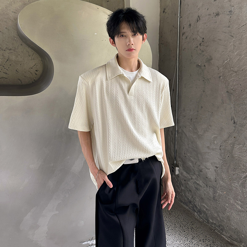 假两件Polo衫男夏季肌理感宽松短袖高级休闲简约翻领痞帅百搭上衣