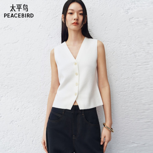 【商场同款】太平鸟通勤V领针织背心26夏季新款女士马甲A1EFG2118