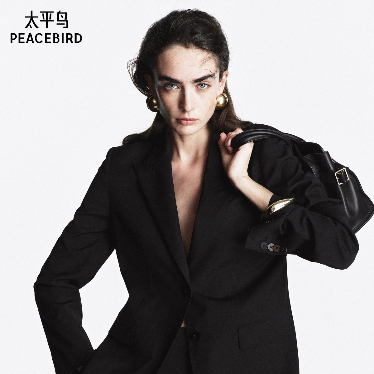 太平鸟大师系列高端通勤精纺羊毛西装外套女品质感新款A1BAF1399