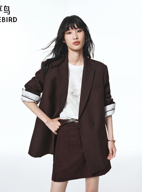 【商场同款】太平鸟黑金西装25新款无花果紫西装外套女A1BAF3519