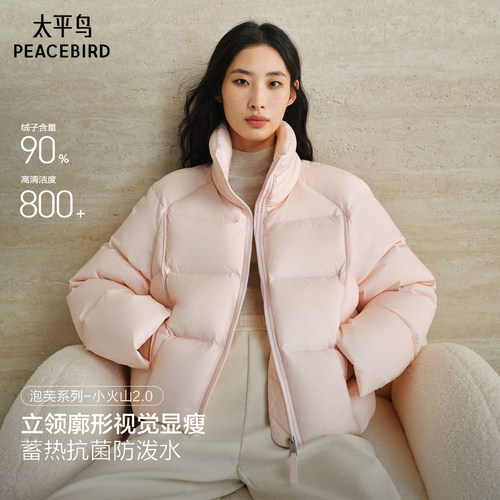 太平鸟立领防风羽绒服女
