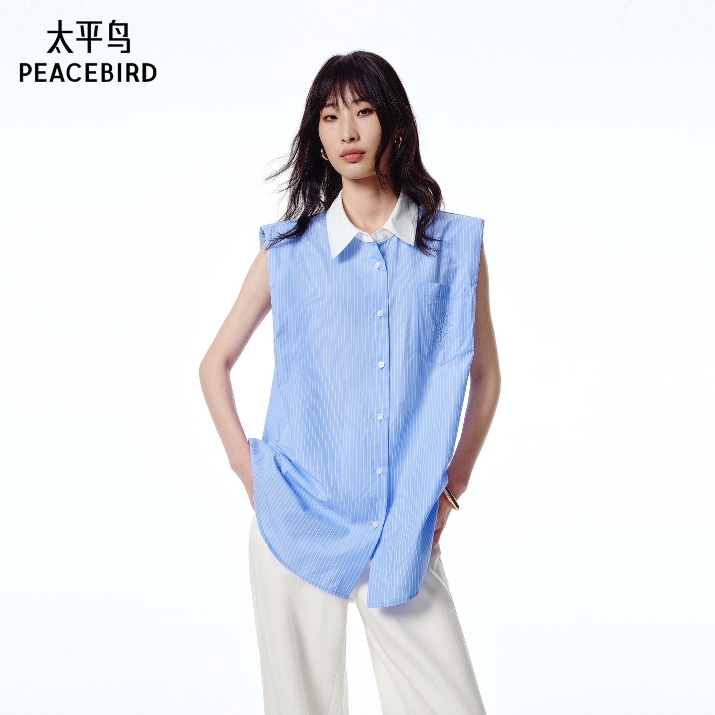 【商场同款】太平鸟女装2025年夏季新款定制绣花衬衫A1CAF2505