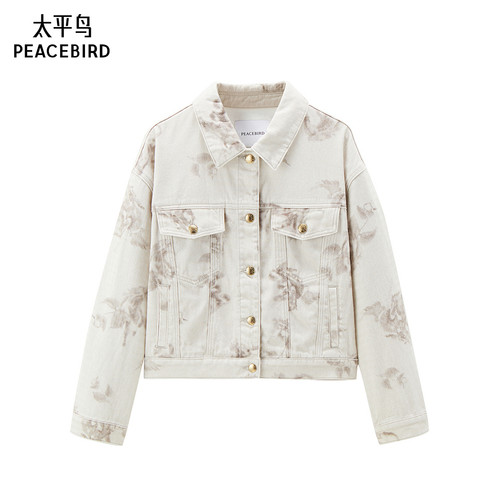 太平鸟女装年秋季款印花牛仔外套A1BBE3202