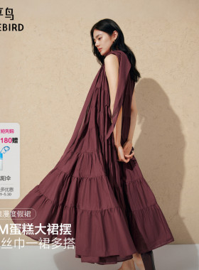 【氧化菊同款】太平鸟红色商场连衣裙度假长大摆蛋糕裙A1FAG2540