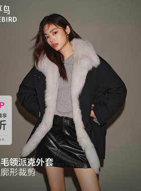 【商场同款】太平鸟品质狐狸毛派克皮草外套女气质黑A1ADF4509