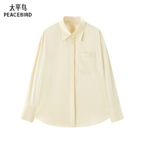 太平鸟春通勤莫代尔桑蚕丝混纺长袖衬衫A1CAF1137