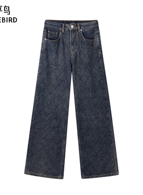 太平鸟女装秋冬雪尼尔提花牛仔裤A1HAE4187