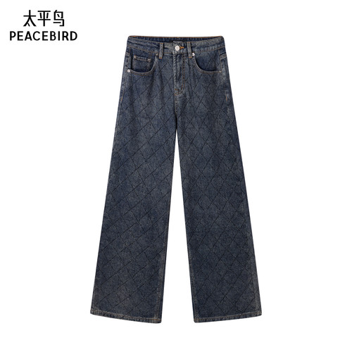 太平鸟女装秋冬雪尼尔提花牛仔裤A1HAE4187