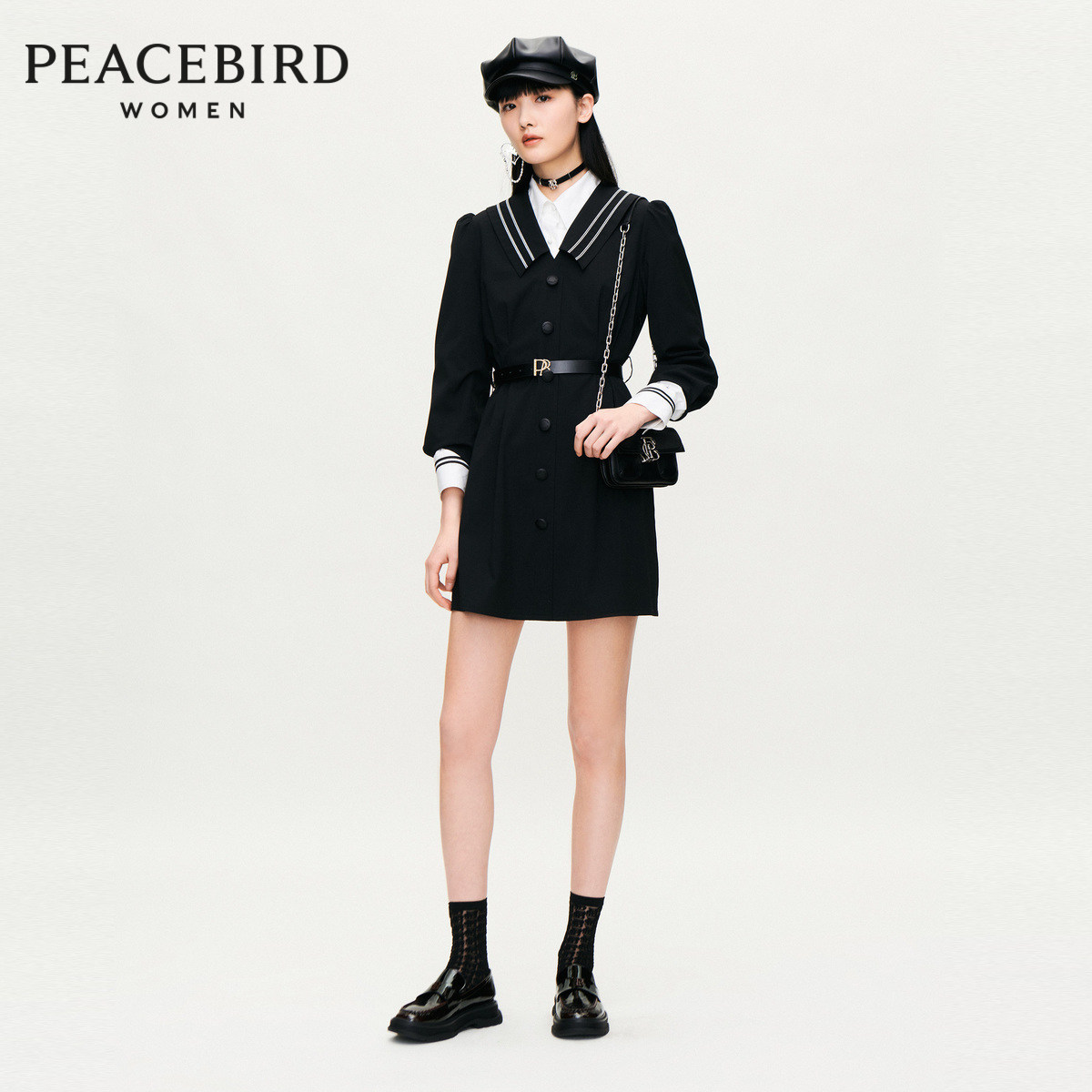 【商场同款】太平鸟2020秋季新款海军领连衣裙A1FAA3221