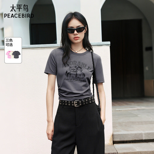 太平鸟小猫印花短袖T恤女