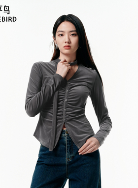 太平鸟女装年秋季款丝绒飘带上衣A1CDE3550