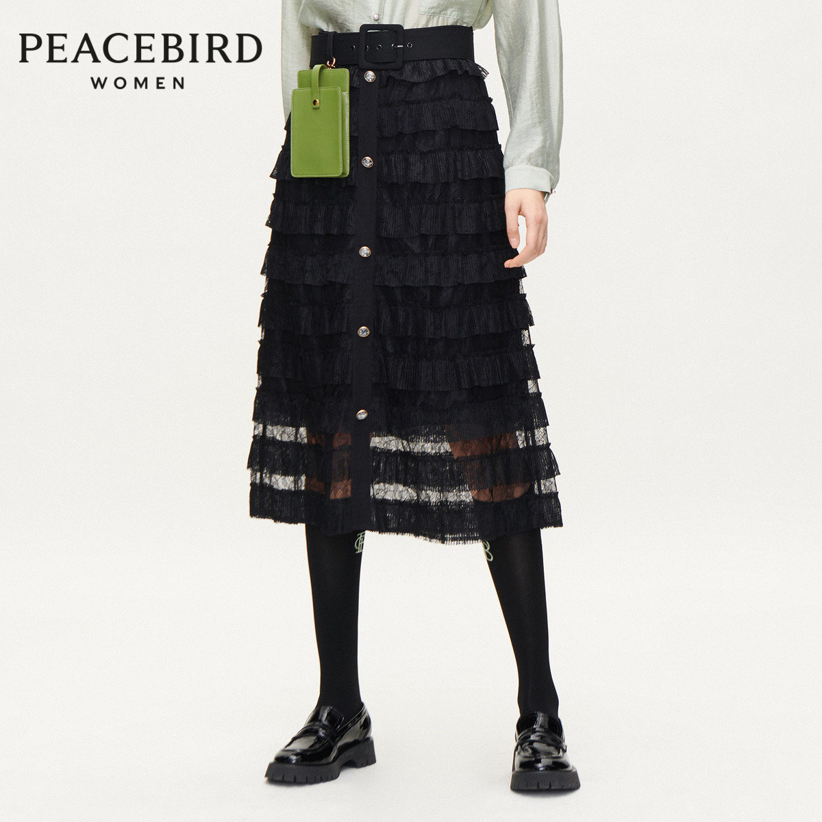 【商场同款】太平鸟2020秋季新款黑色高腰优雅蛋糕半裙A1GFA3115