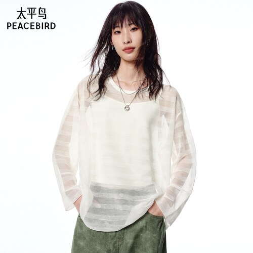 【商场同款】太平鸟女装2026年夏季新款透感条纹罩衫A1EEF2410