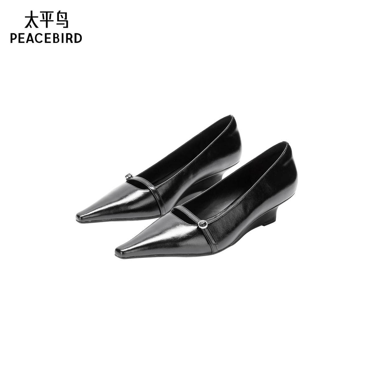 【商场同款】太平鸟2025年秋季新款尖头黑色皮鞋A1ZAF3105