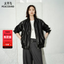 宽松夹克 太平鸟黑色仿手搓油蜡皮PU皮衣外套女2025款 时尚
