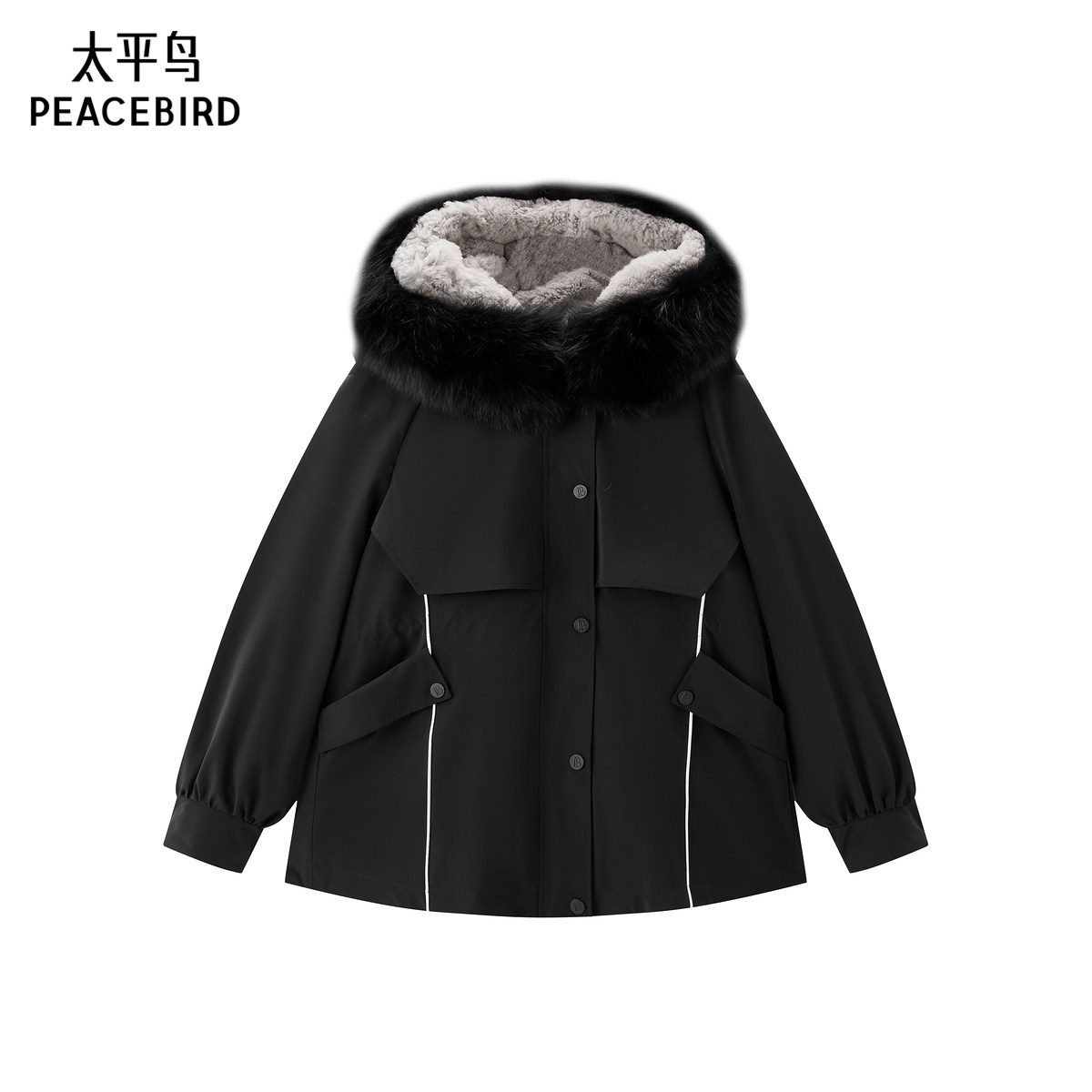 太平鸟毛领皮草外套