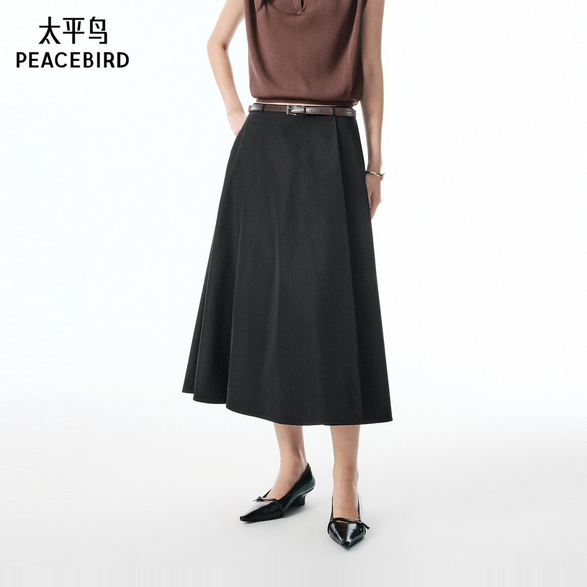 【商场同款】太平鸟垂坠缎面半身裙女2025新款气质温柔长裙显瘦