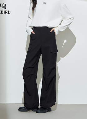 太平鸟高腰直筒工装裤2024冬季束脚阔腿磨毛休闲裤卫裤A3GBE4110