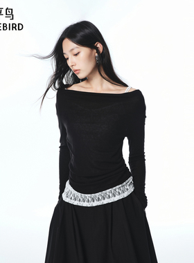 【商场同款】太平鸟25秋季新款优雅荡领蕾丝拼接长袖T恤A3CPF3274