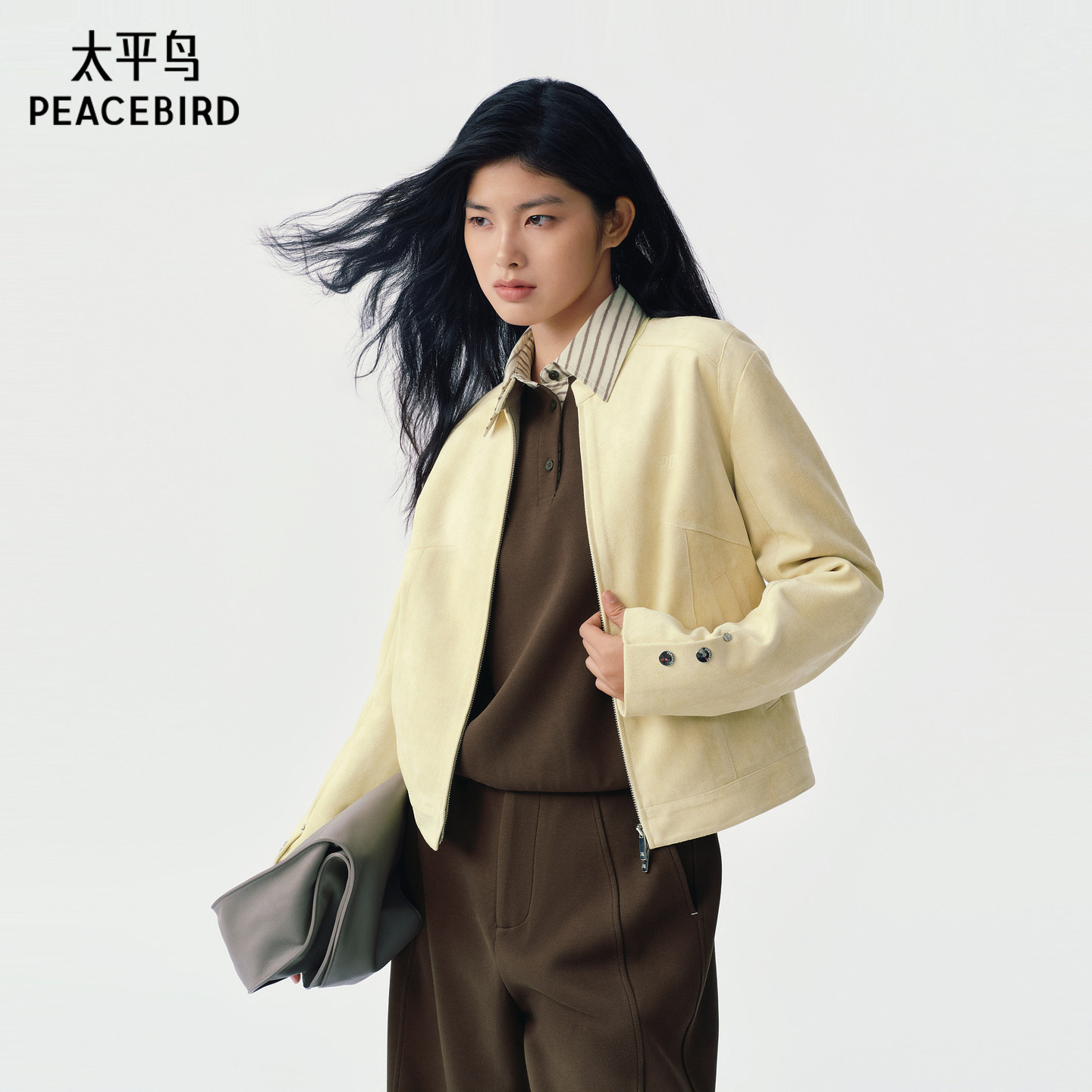 【商场同款】太平鸟复古仿麂皮绒机车风外套女短款合体A3BBG11