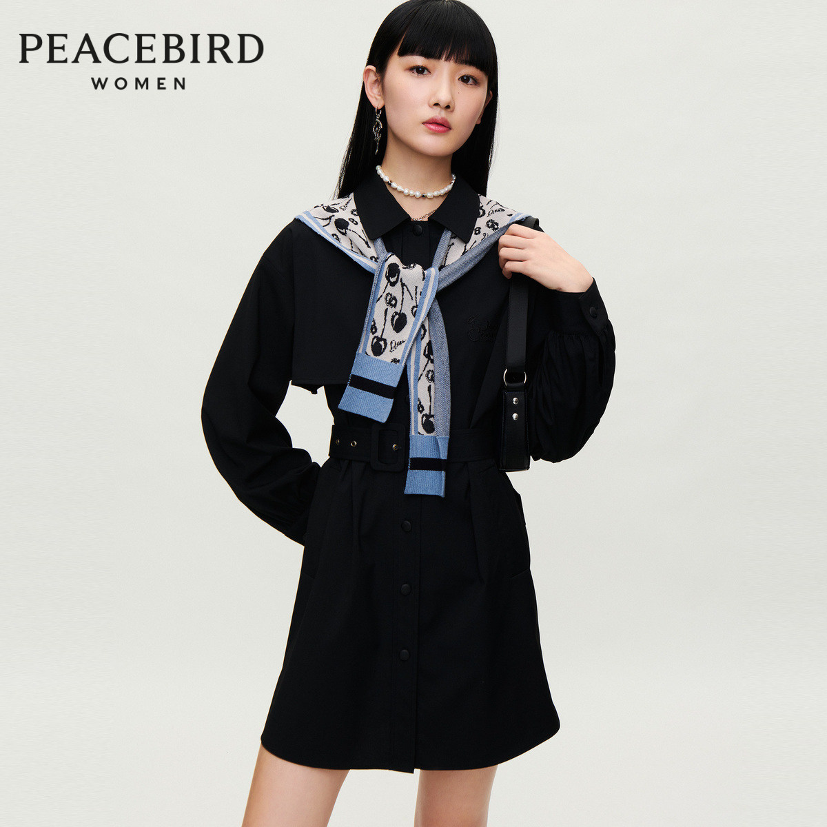 【商场同款】太平鸟2020秋季新款风衣式披肩连衣裙A1FAA3333