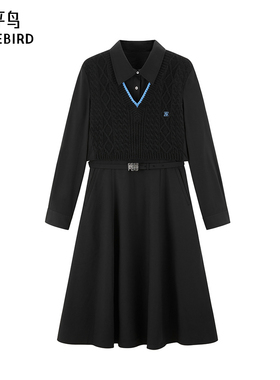 太平鸟2025年冬季款毛衫拼接衬衫连衣裙A1FAE4432