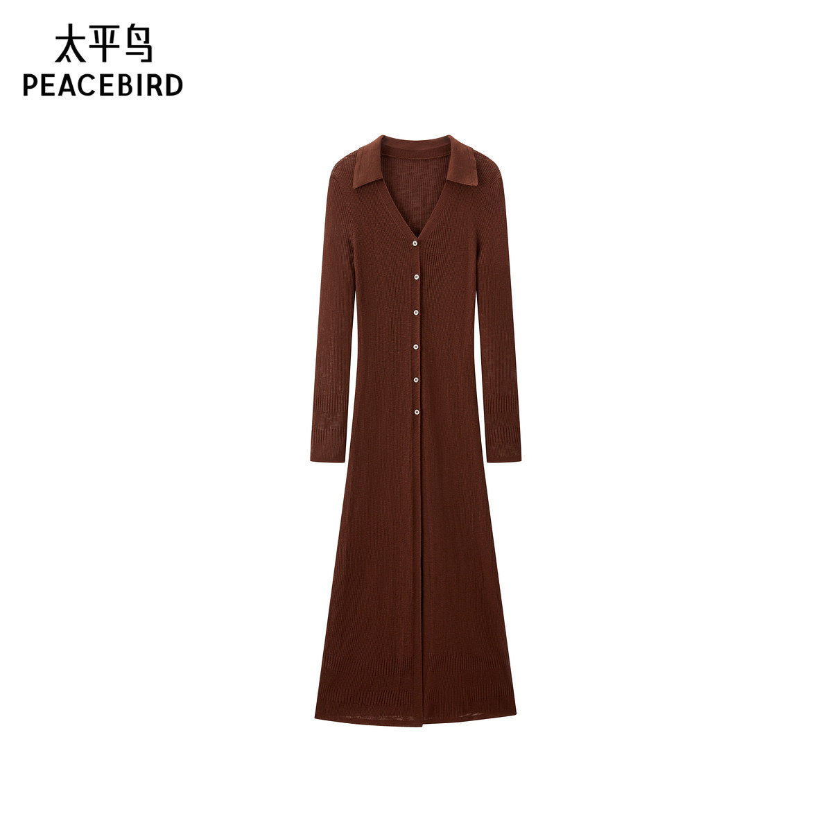 【商场同款】太平鸟25秋新仿竹节麻长款V领针织衫毛衫A3EDF3