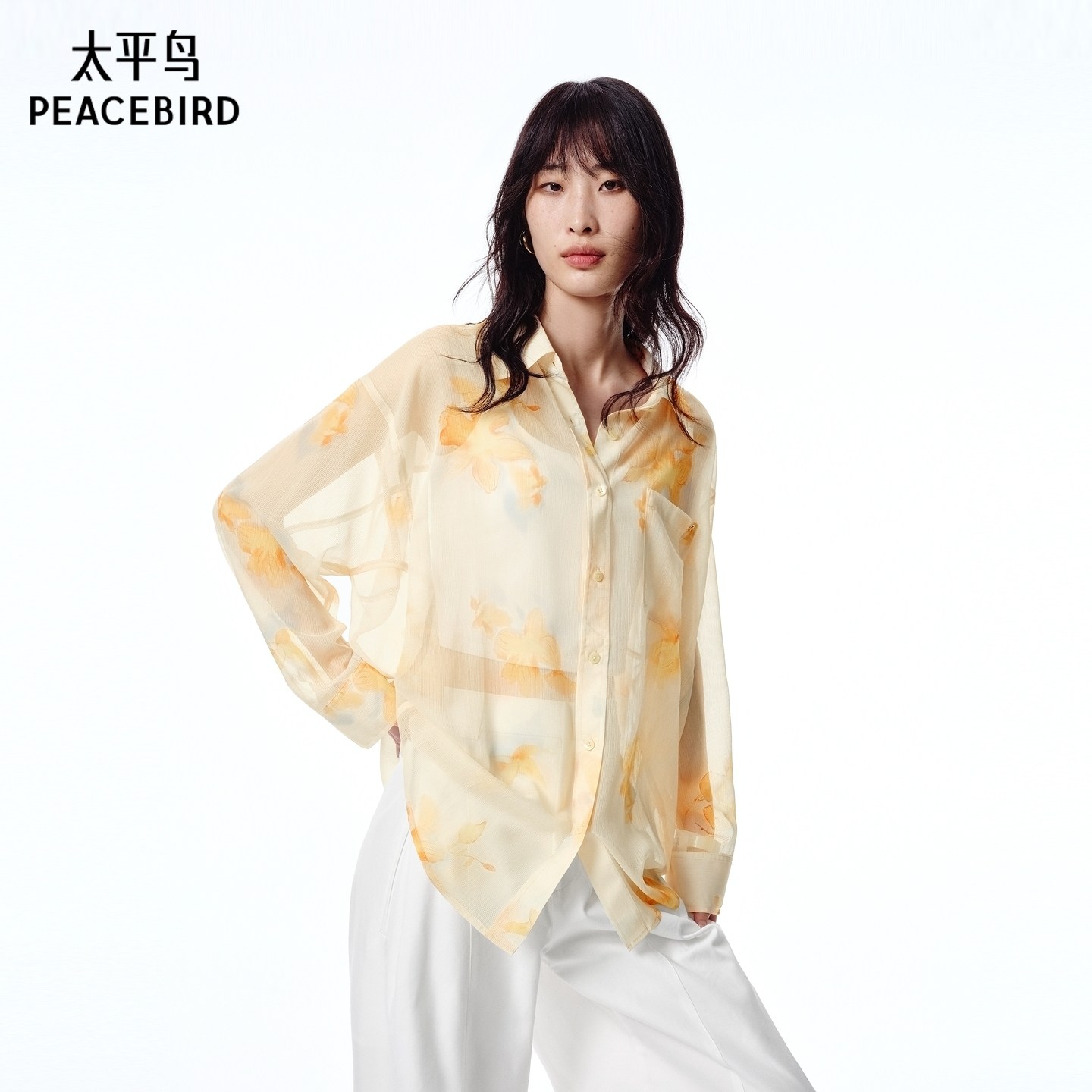 【商场同款】太平鸟女装2025年夏季新款主题印花衬衫A1CAF2501