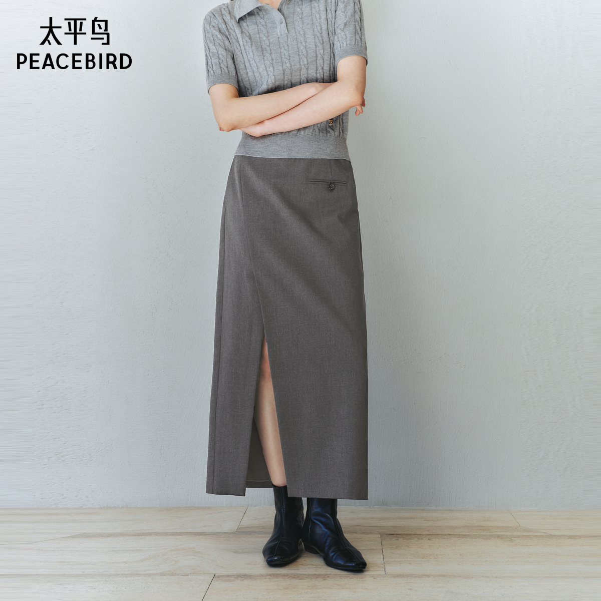 太平鸟西装裙直筒半生裙长裙通勤