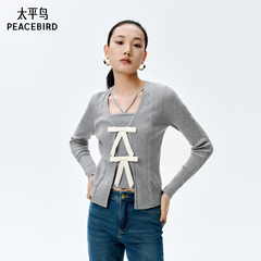 太平鸟女装春季款假两件绑带套头衫时尚针织上衣A1EEE1603