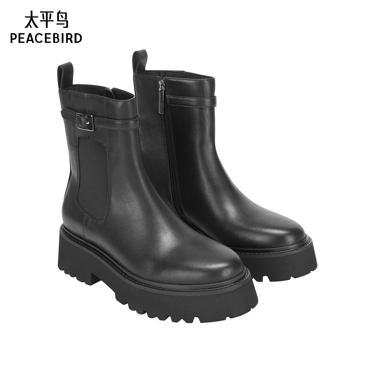 【商场同款】太平鸟切尔西靴女新款英伦厚底短靴子烟筒A1ZBF4186