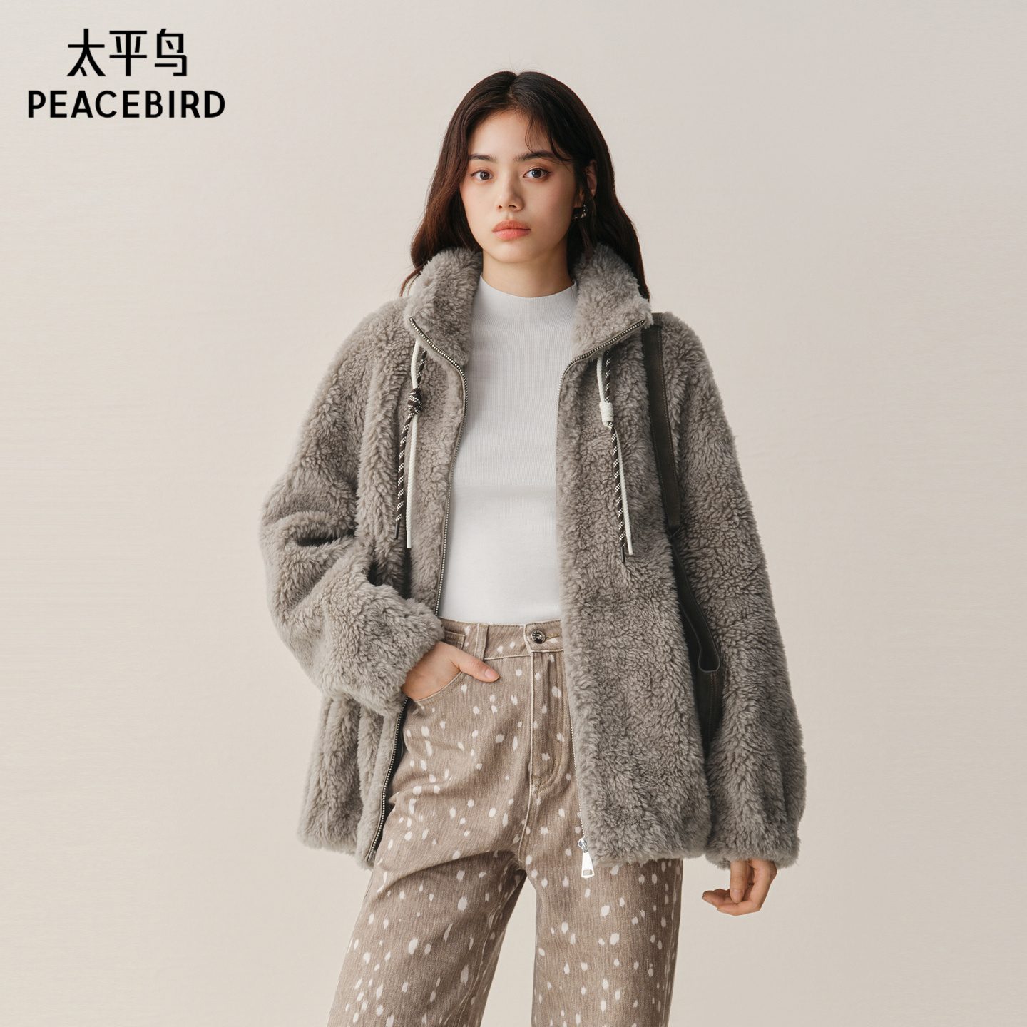 【商场同款】太平鸟全羊毛颗粒毛毛绒外套品质皮草裘皮A1ADF4387