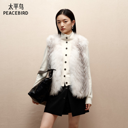 【商场同款】太平鸟斯拉夫女孩甄稀狐狸毛皮草无袖马甲A1ADF4318